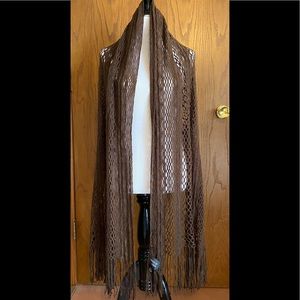 NWOT Layers by Lizden Brown Open Crochet Wrap Scarf W/Fringe 76” X 30” QVC
